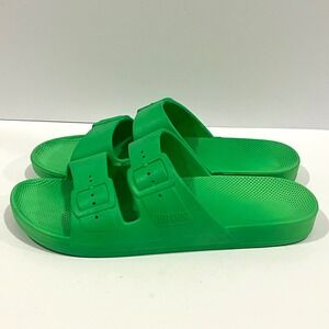 Freedom Moses Molly Two Band Slides Green Buckle Sandals 39/40